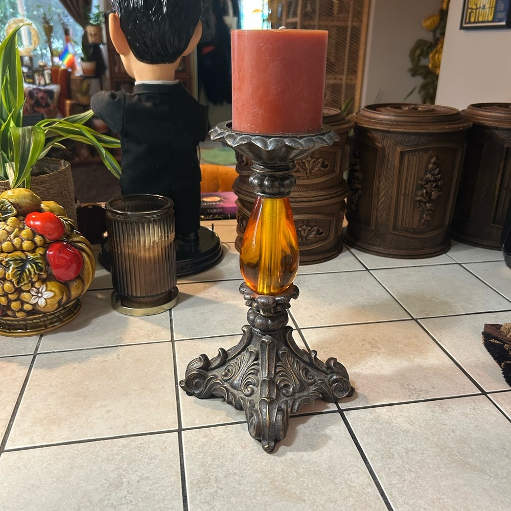 Elegant MCM Amber Lucite Candle Holder